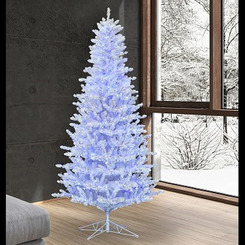 6.5' Shiny White Spruce - Christmas - blue and white lights on white Christmas tree